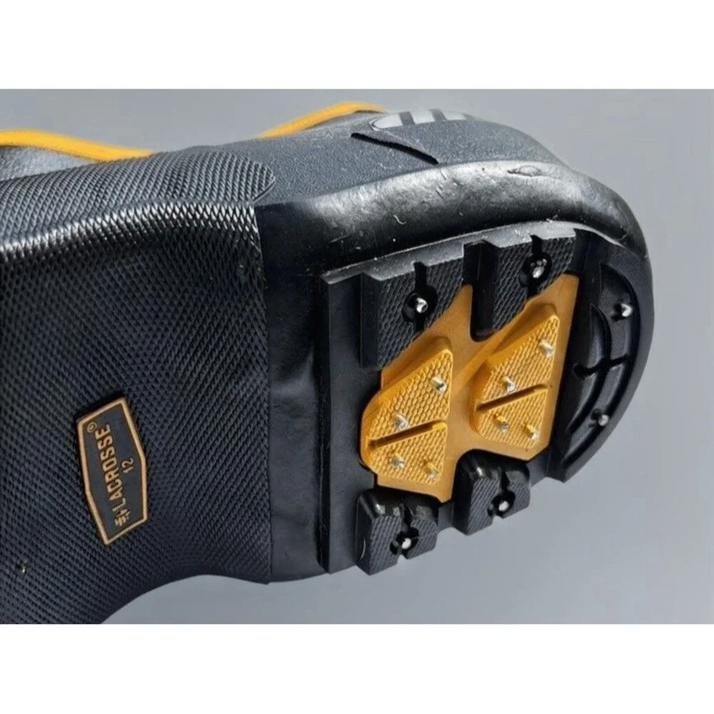 LaCrosse ATS Rubber Overshoe Boots Mens Size 12 Black Yellow Studded Ice Fishing